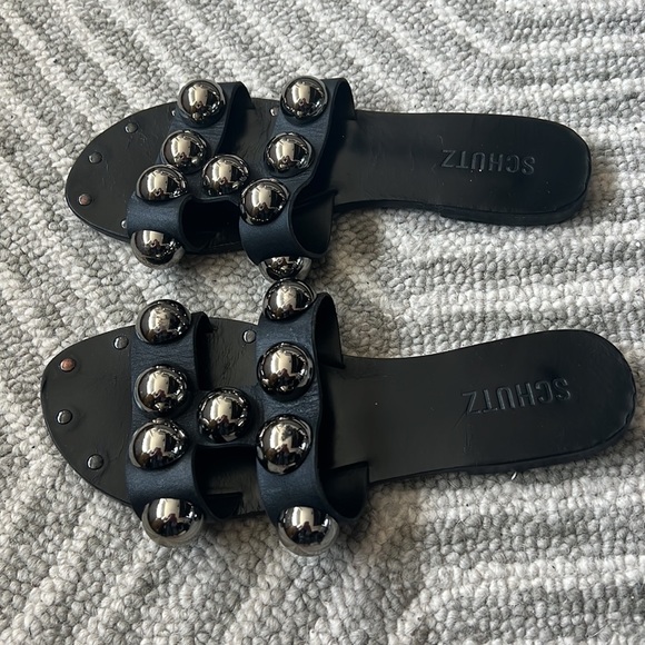 SCHUTZ Black and Silver Studded Sandals - Picture 7 of 11